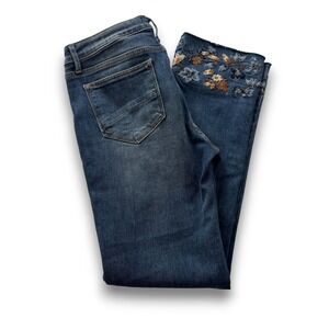 Driftwood Colette Embroidered Floral Raw Hem Straight Leg Jeans Blue W30 L26